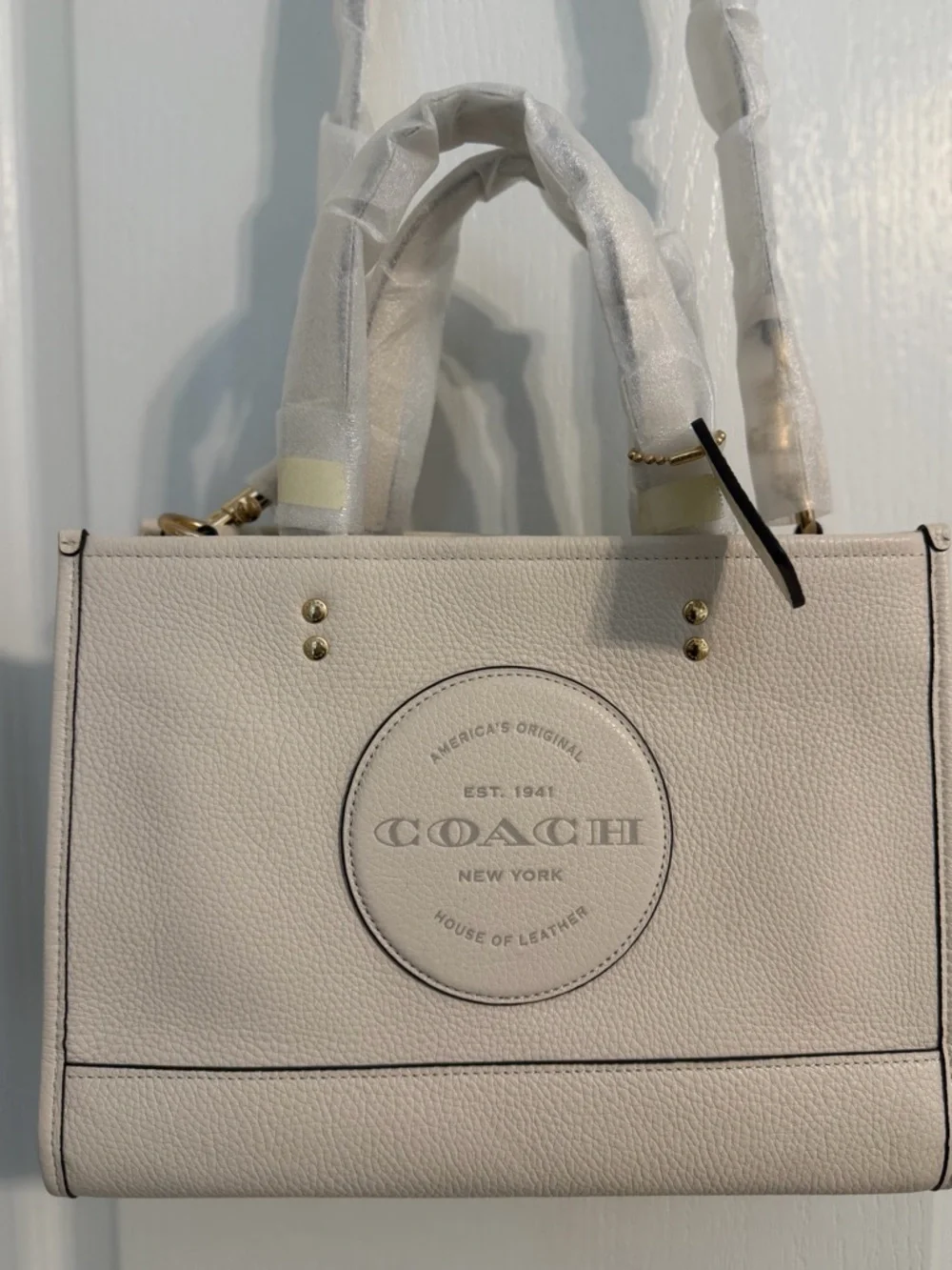 COACH Pebbled Leather Satchel in Light Cream - Picture 2 of 2